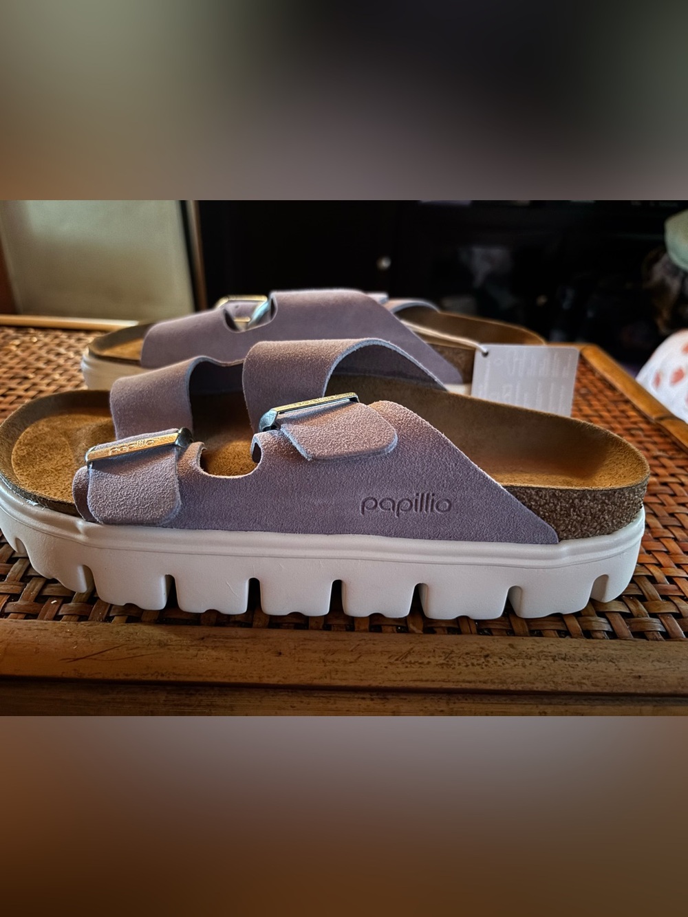 Papillio Lavender Suede Chunky Two-Strap Platform Sandal